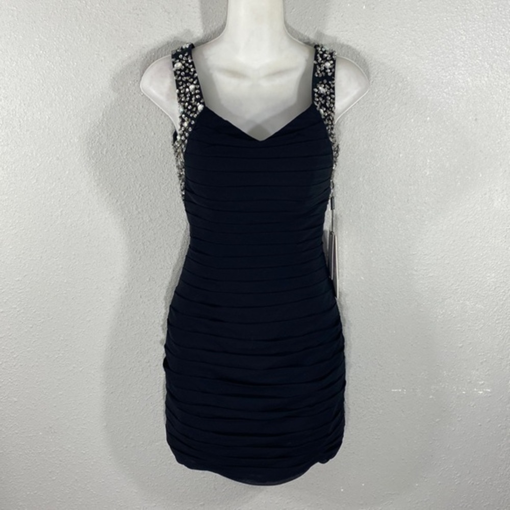 NWT JJ’s House black tiered jewel strap mini dress 4 I8 - Picture 5 of 13